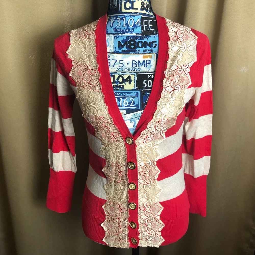 Charlotte Stripe Lace Button Front Cardigan